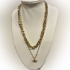 2 Tier Gold Layered Necklace with Angel Cherub wings Pendant
